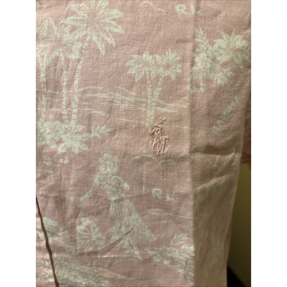 Polo Ralph Lauren Shirt Men L Pink Hawaiian Cotton Linen Classic Fit Button Up